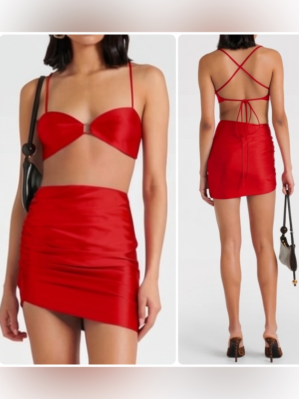 The Sei x Revolve SILK Ruched Scarlet Red  Asymmetric Mini Skirt NWT $485